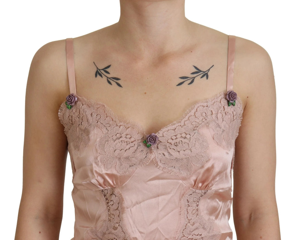 Dolce & Gabbana Pink Satin Lace Roses Tank Top Lingerie by Dolce & Gabbana