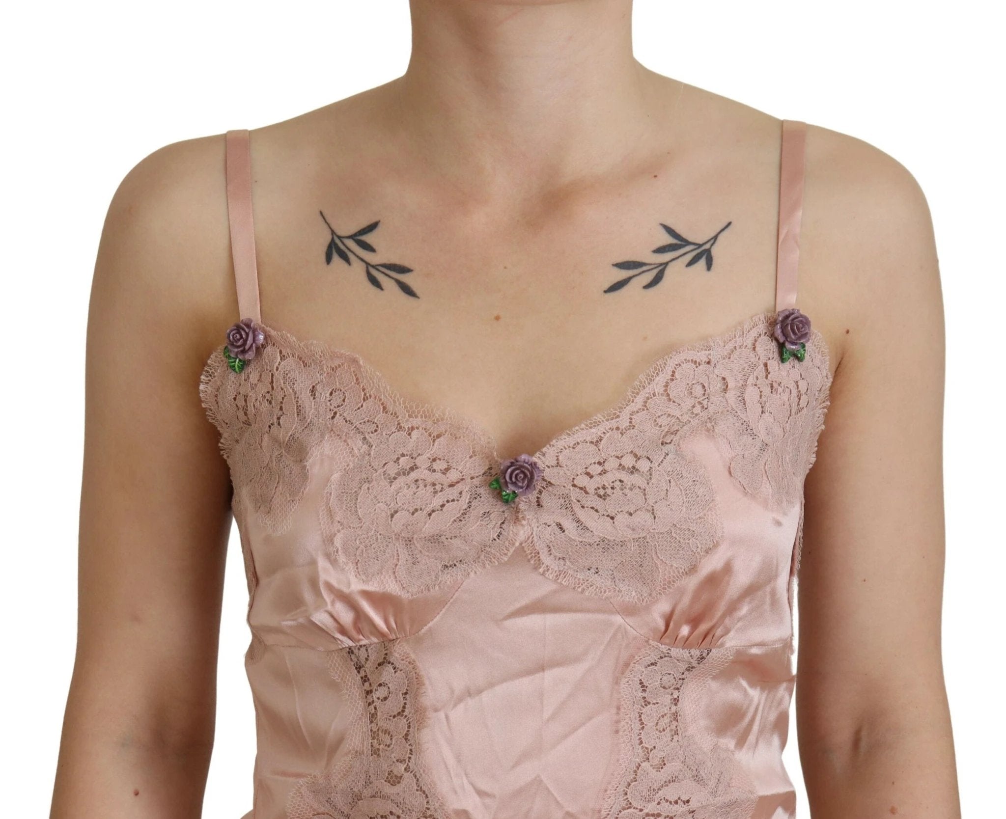 Dolce & Gabbana Pink Satin Lace Roses Tank Top Lingerie by Dolce & Gabbana