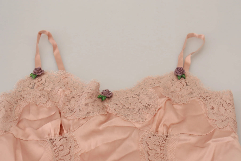 Dolce & Gabbana Pink Satin Lace Roses Tank Top Lingerie by Dolce & Gabbana