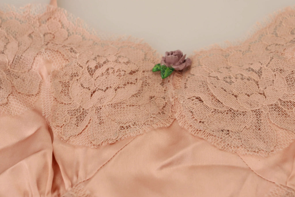 Dolce & Gabbana Pink Satin Lace Roses Tank Top Lingerie by Dolce & Gabbana