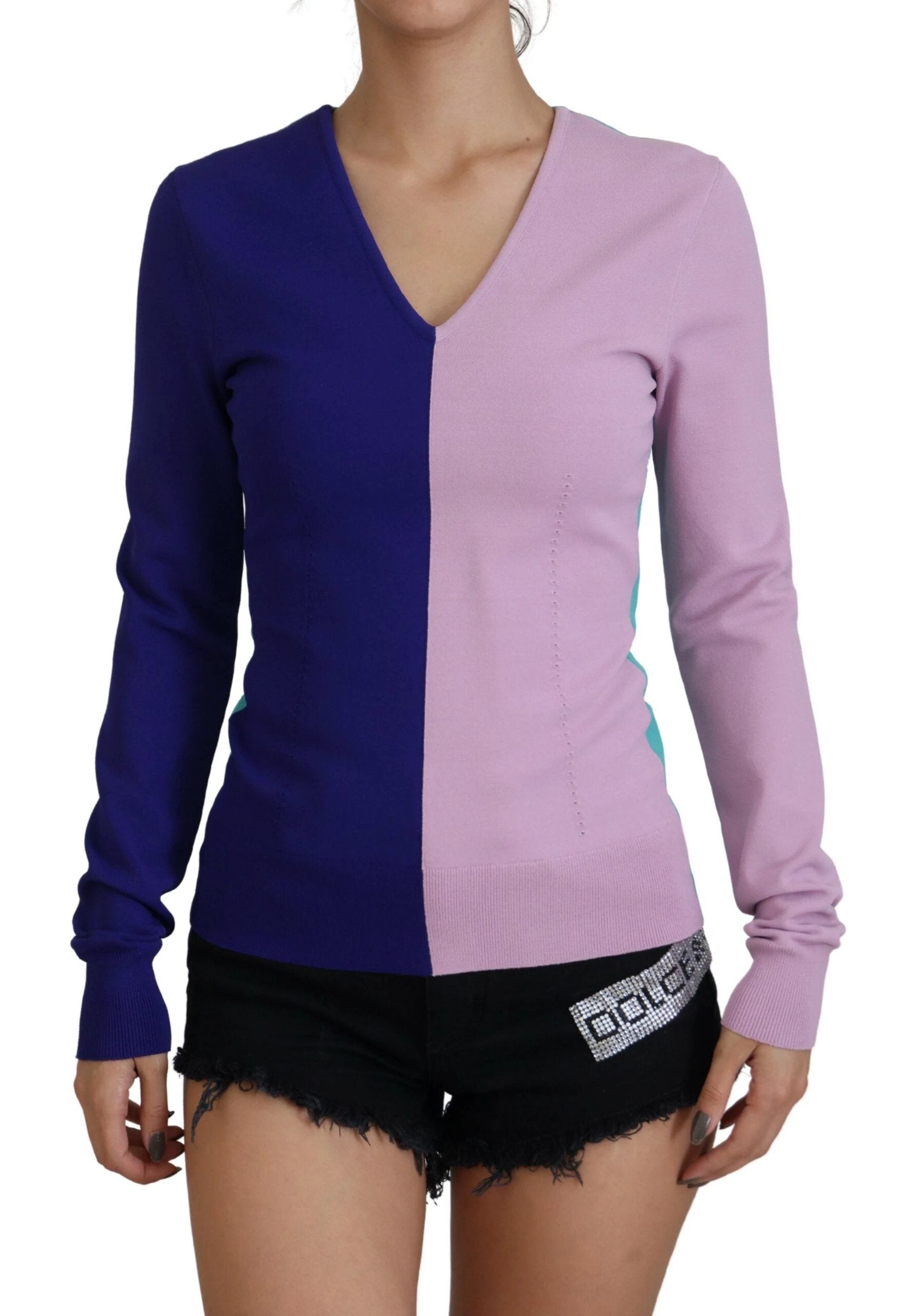 Dolce & Gabbana Multicolor V-neck Viscose Long Sleeves Sweater by Dolce & Gabbana