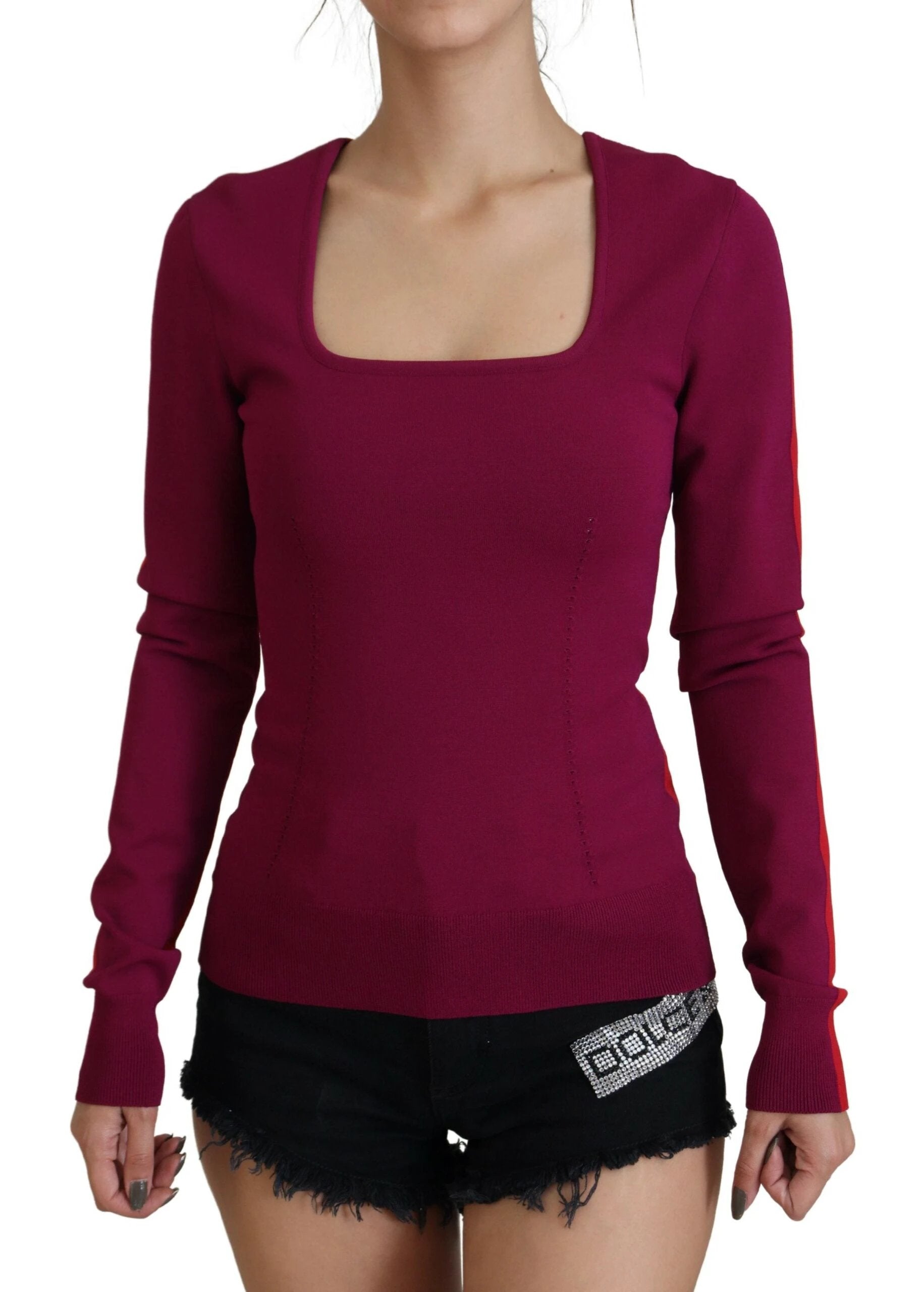 Dolce & Gabbana Multicolor Viscose Square Neck Pullover Sweater by Dolce & Gabbana
