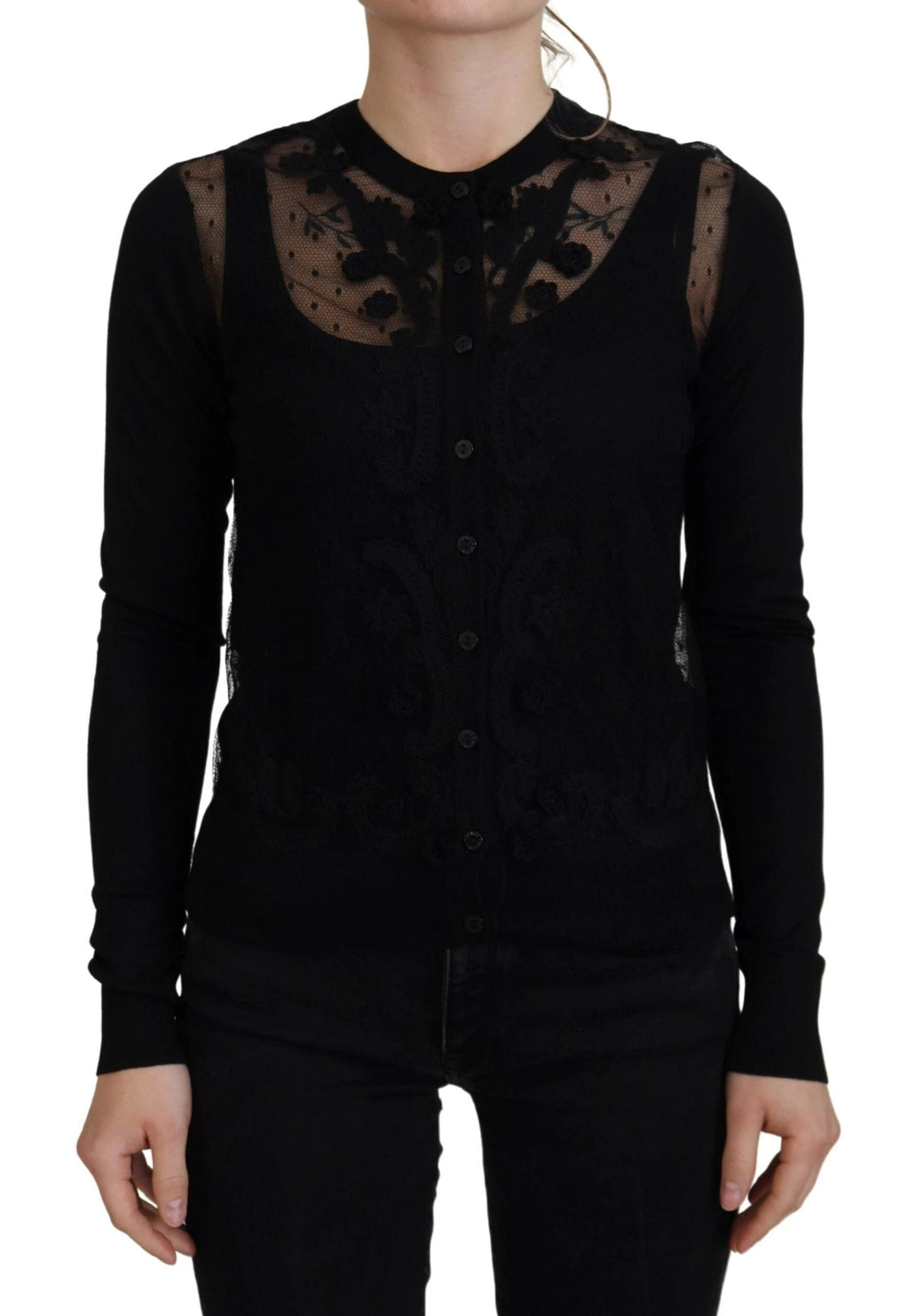 Dolce & Gabbana Black Floral Lace Button Cardigan Sweater by Dolce & Gabbana