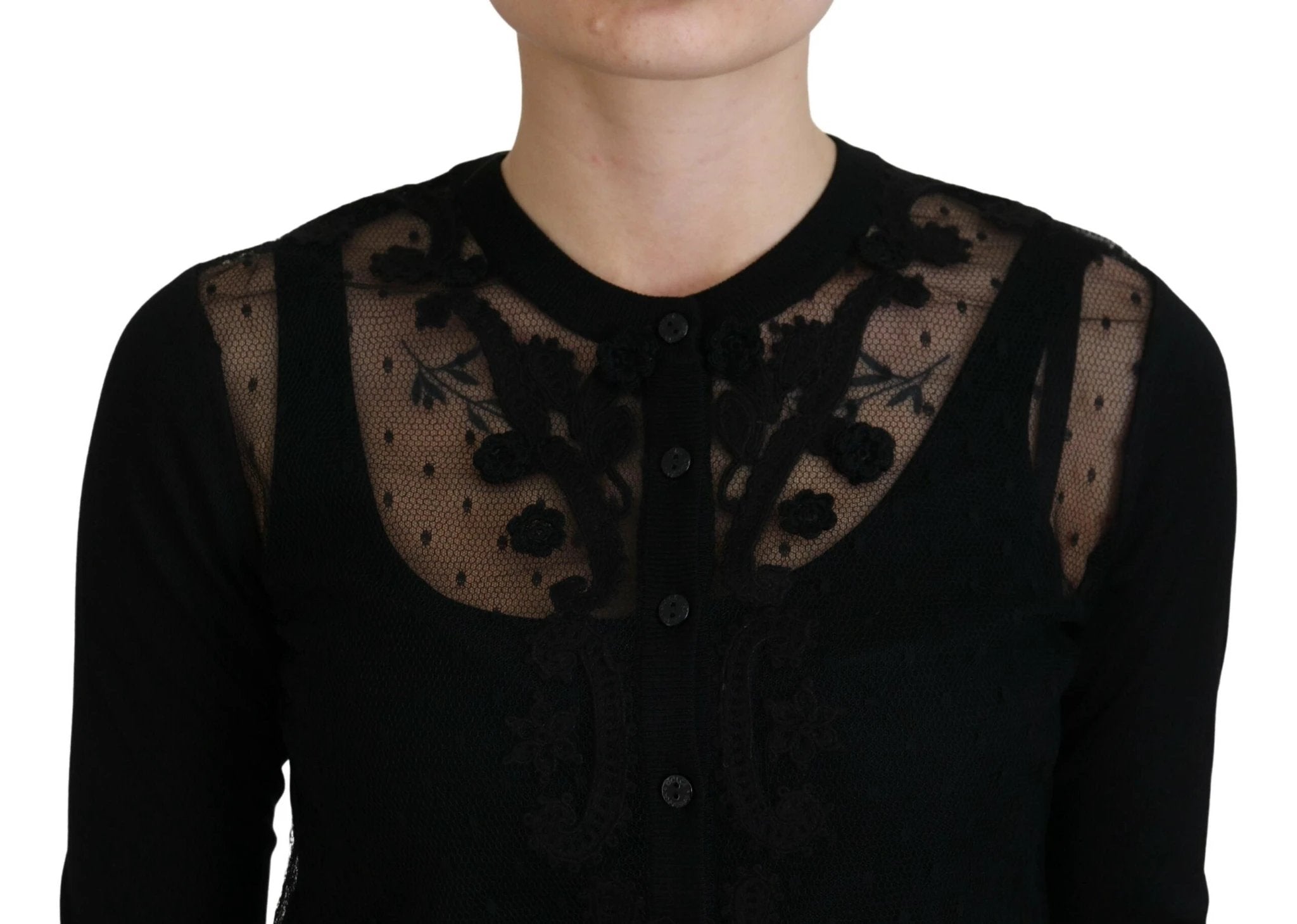 Dolce & Gabbana Black Floral Lace Button Cardigan Sweater by Dolce & Gabbana
