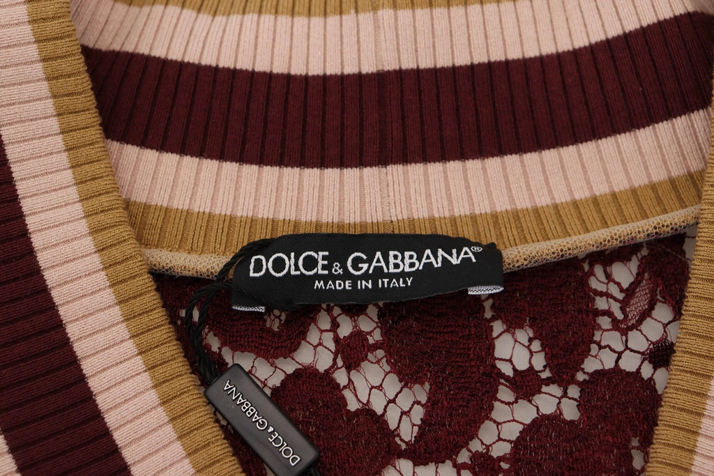 Dolce & Gabbana Multicolor Lace V-neck Pullover Sweater by Dolce & Gabbana