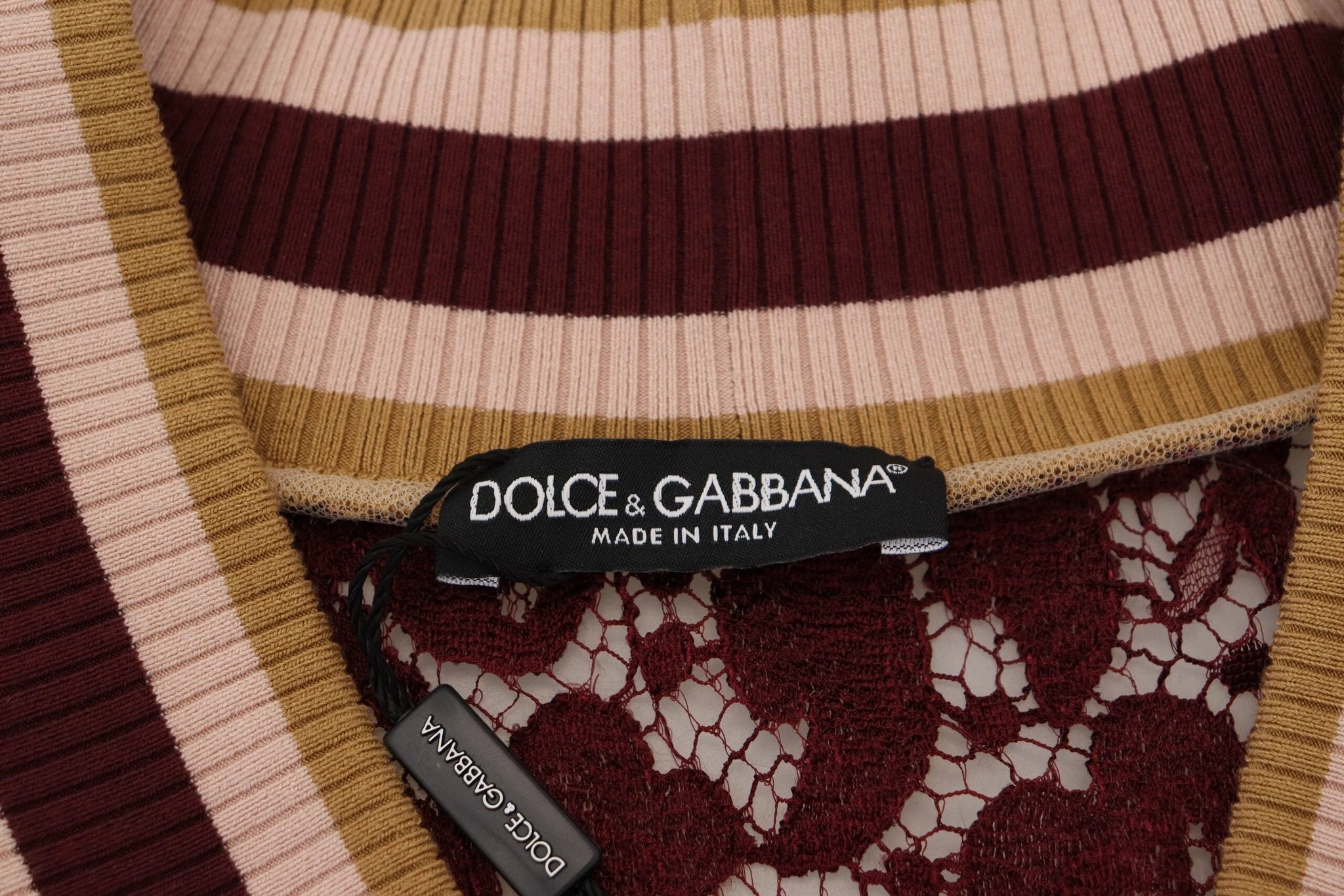 Dolce & Gabbana Multicolor Lace V-neck Pullover Sweater by Dolce & Gabbana