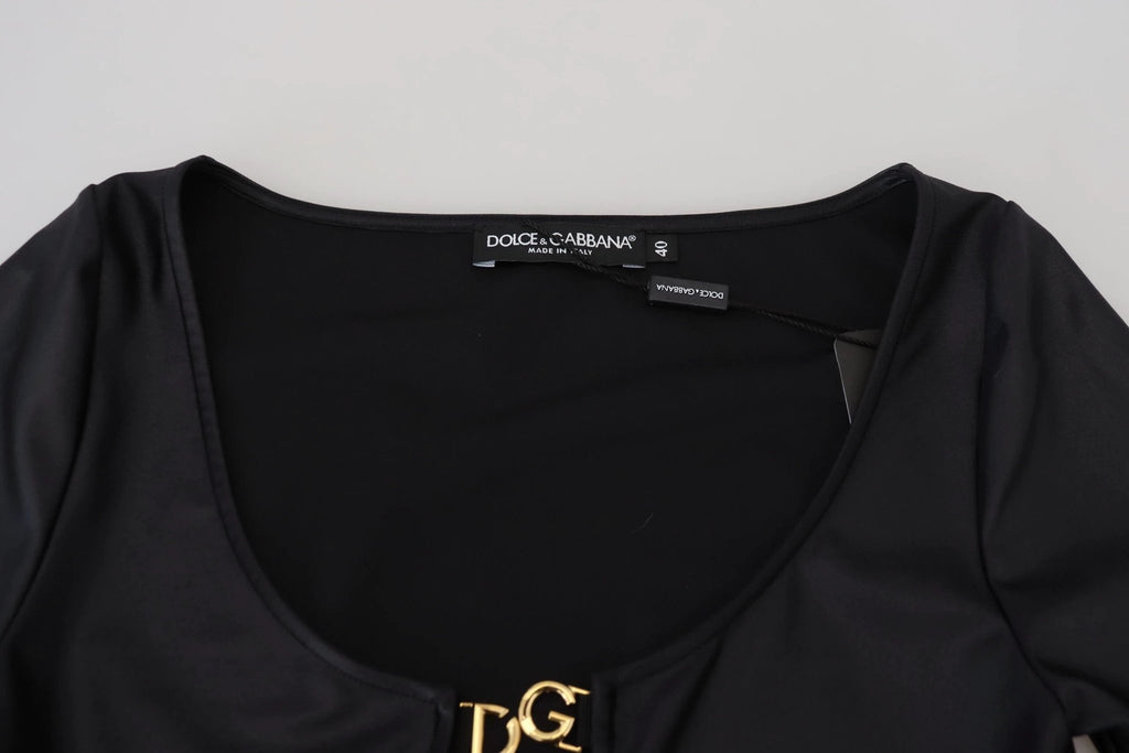Dolce & Gabbana Black Cotton Stretch Open Chest 3/4 Sleeve Top by Dolce & Gabbana
