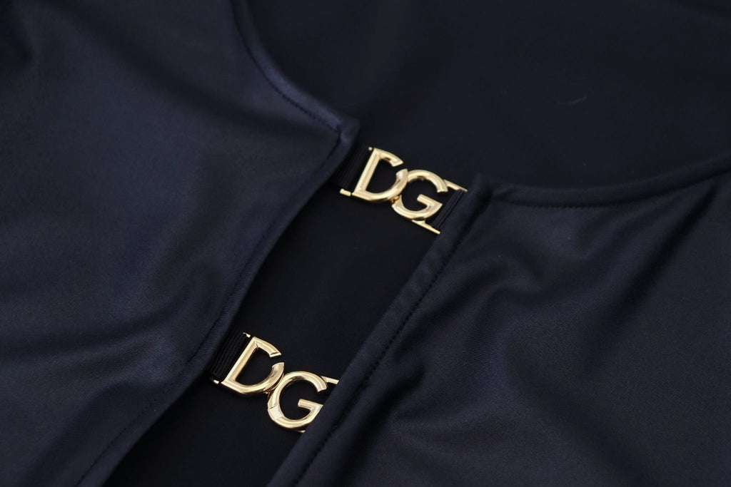 Dolce & Gabbana Black Cotton Stretch Open Chest 3/4 Sleeve Top by Dolce & Gabbana