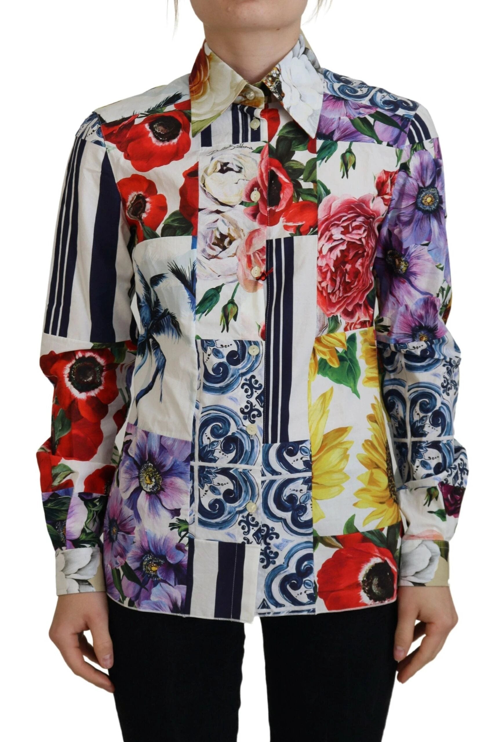 Dolce & Gabbana Multicolor Floral Cotton Collared Blouse Top by Dolce & Gabbana