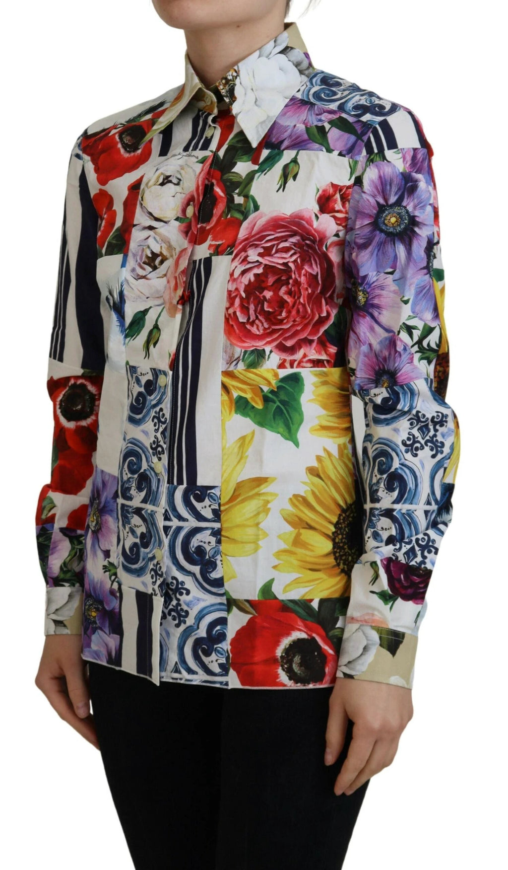 Dolce & Gabbana Multicolor Floral Cotton Collared Blouse Top by Dolce & Gabbana