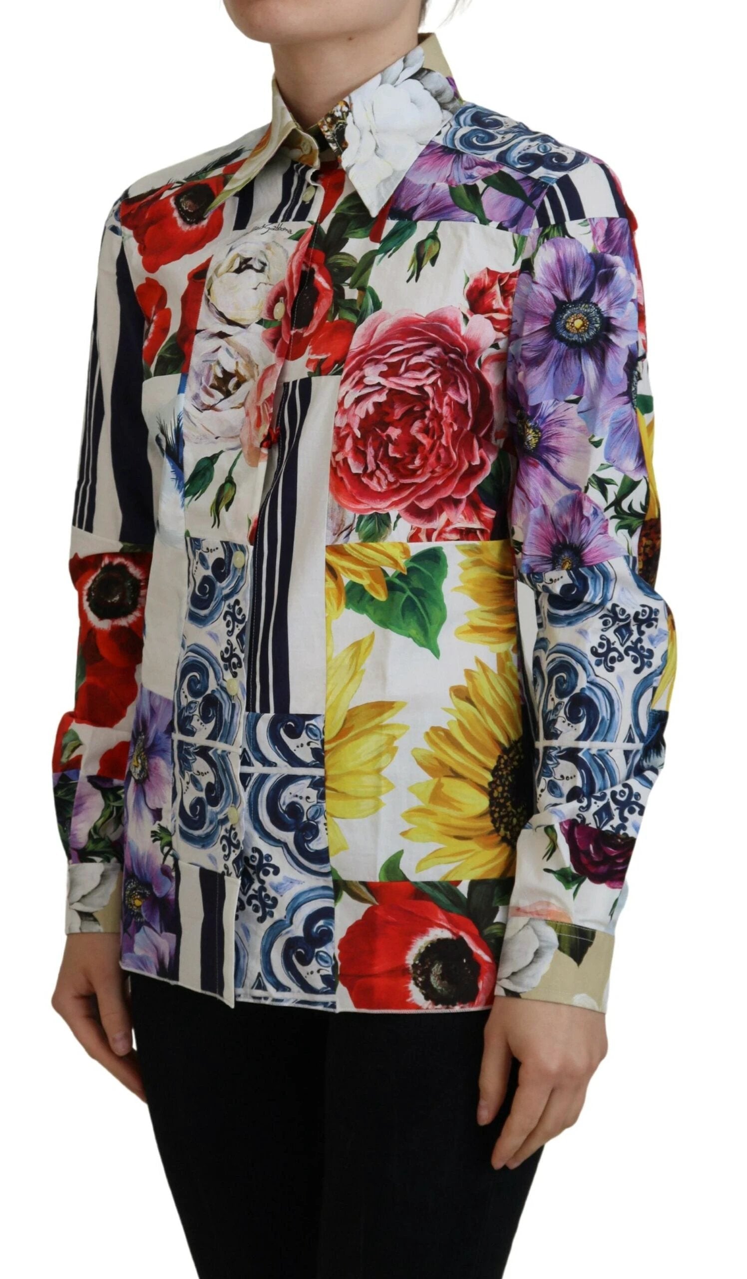Dolce & Gabbana Multicolor Floral Cotton Collared Blouse Top by Dolce & Gabbana