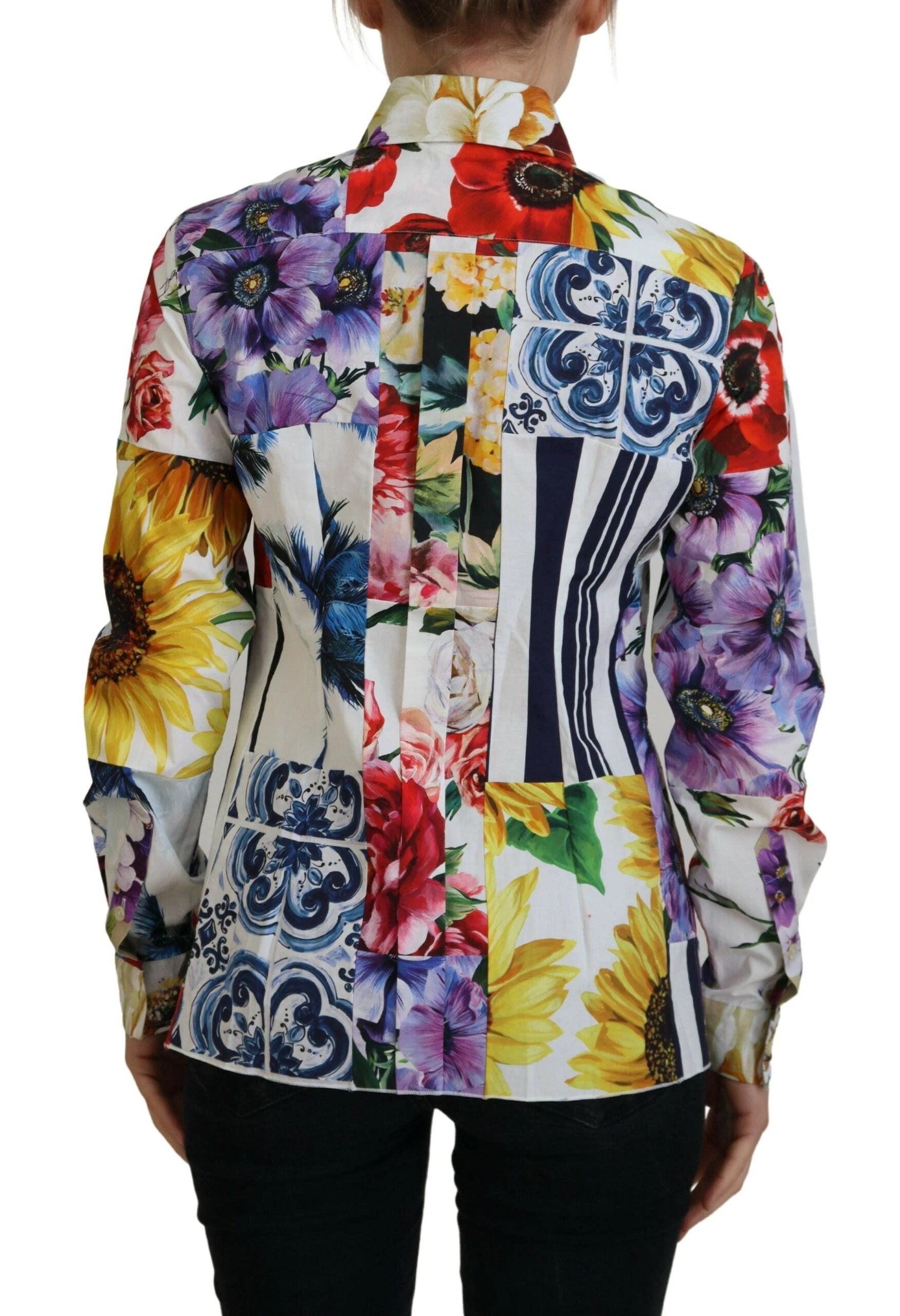 Dolce & Gabbana Multicolor Floral Cotton Collared Blouse Top by Dolce & Gabbana