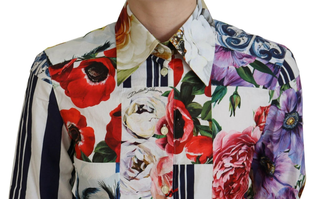 Dolce & Gabbana Multicolor Floral Cotton Collared Blouse Top by Dolce & Gabbana