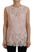 Dolce & Gabbana Pink Floral Lace Sleeveless Tank Blouse Top by Dolce & Gabbana