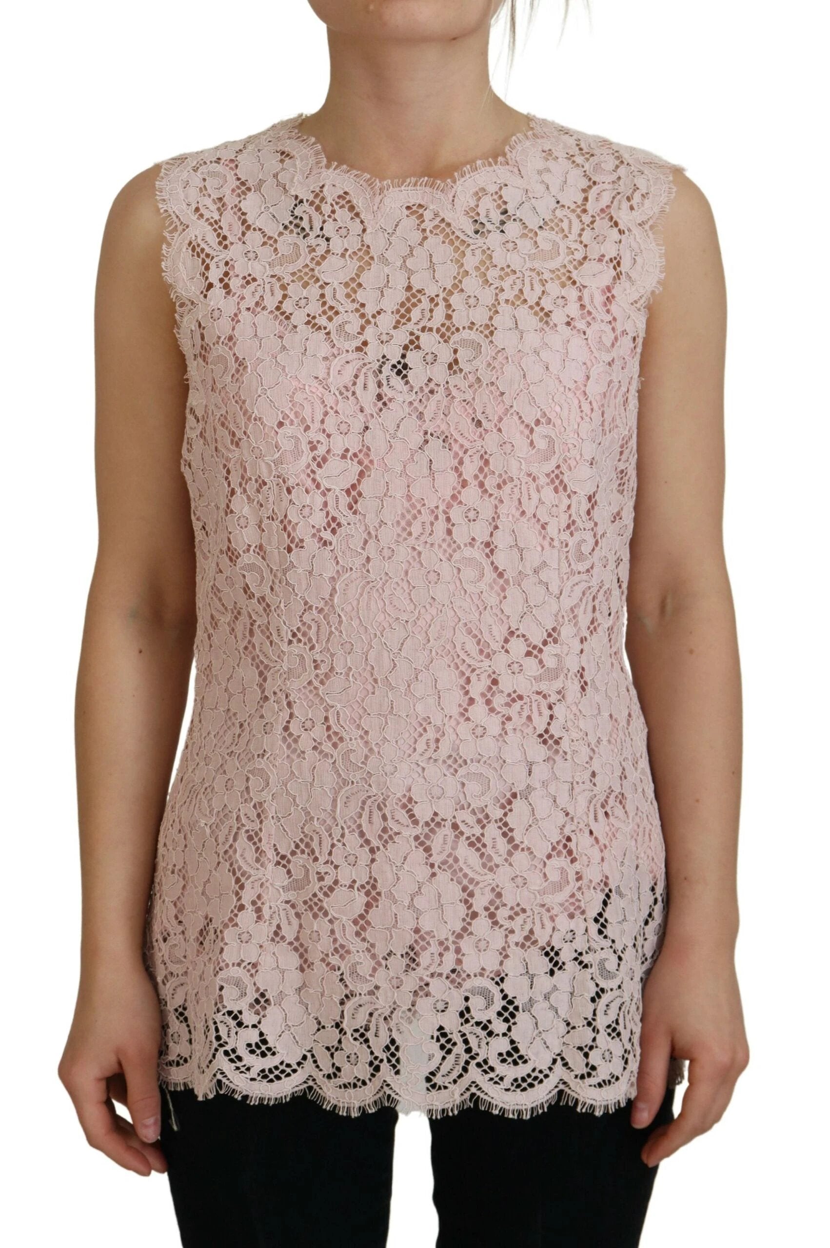 Dolce & Gabbana Pink Floral Lace Sleeveless Tank Blouse Top by Dolce & Gabbana