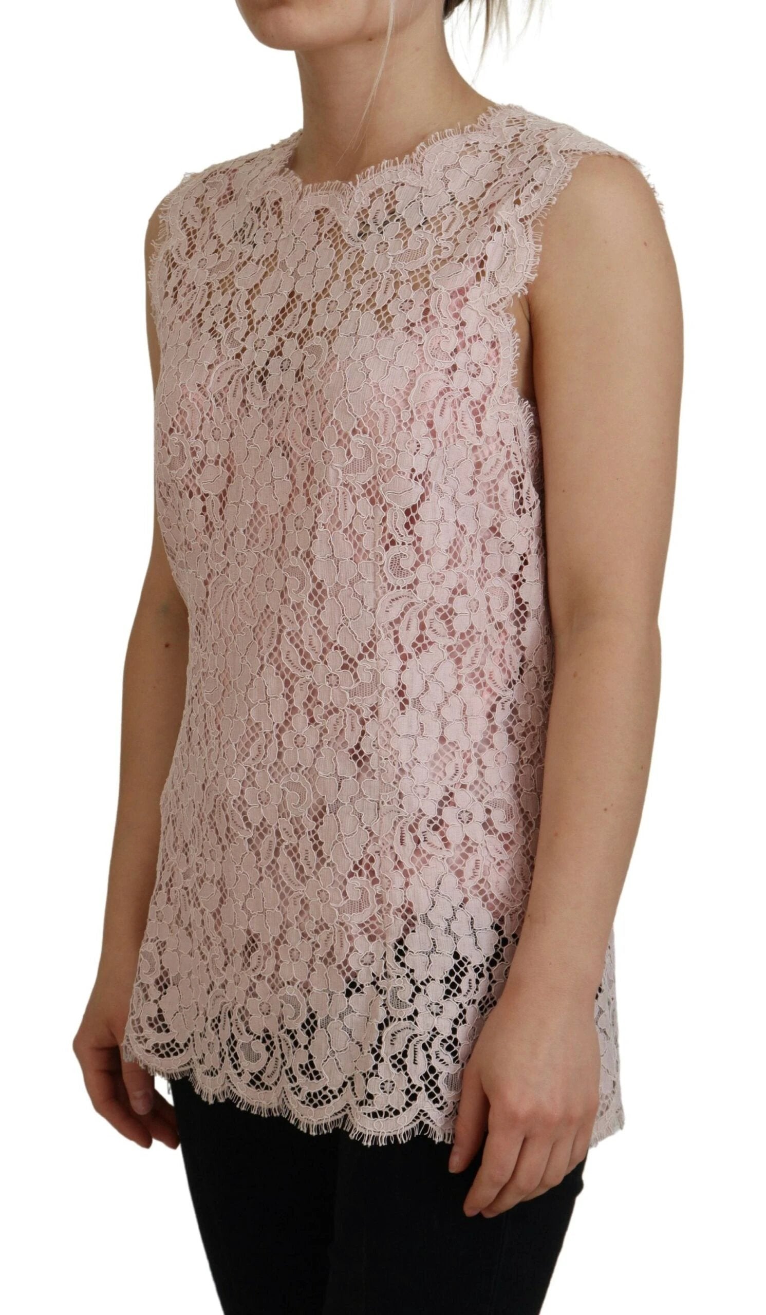 Dolce & Gabbana Pink Floral Lace Sleeveless Tank Blouse Top by Dolce & Gabbana