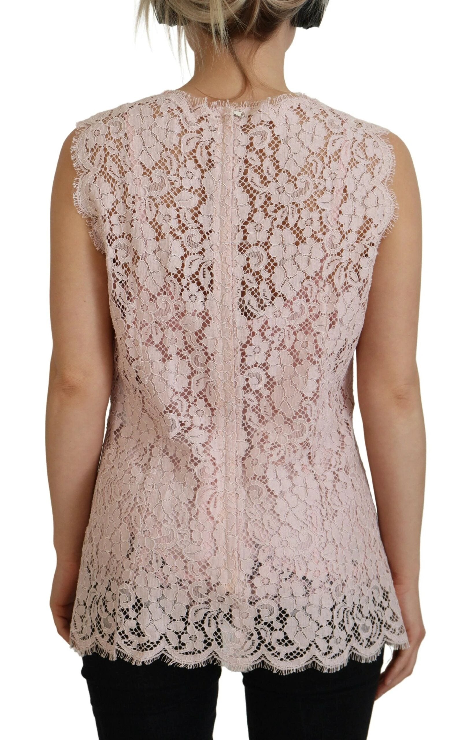 Dolce & Gabbana Pink Floral Lace Sleeveless Tank Blouse Top by Dolce & Gabbana
