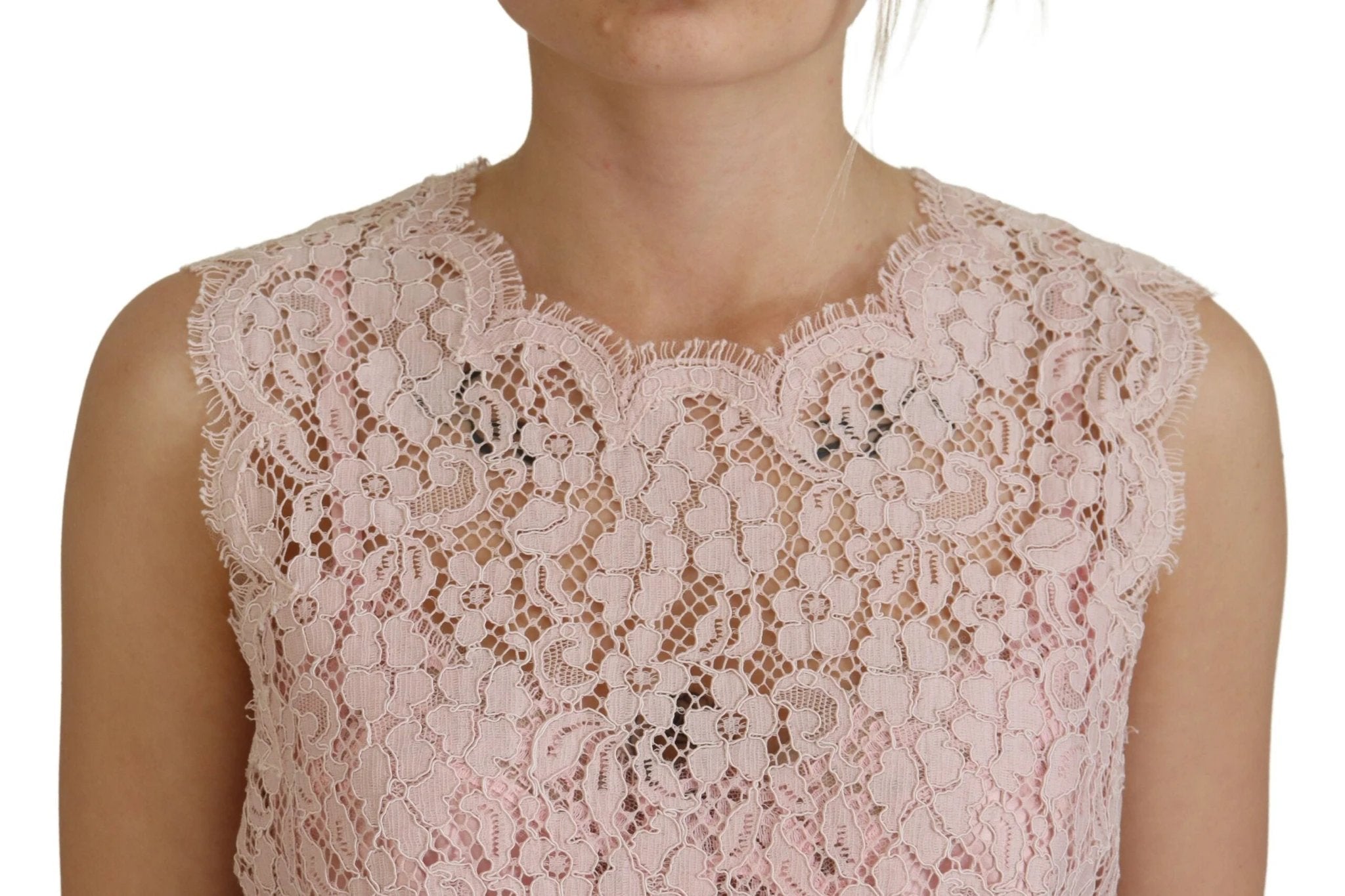 Dolce & Gabbana Pink Floral Lace Sleeveless Tank Blouse Top by Dolce & Gabbana