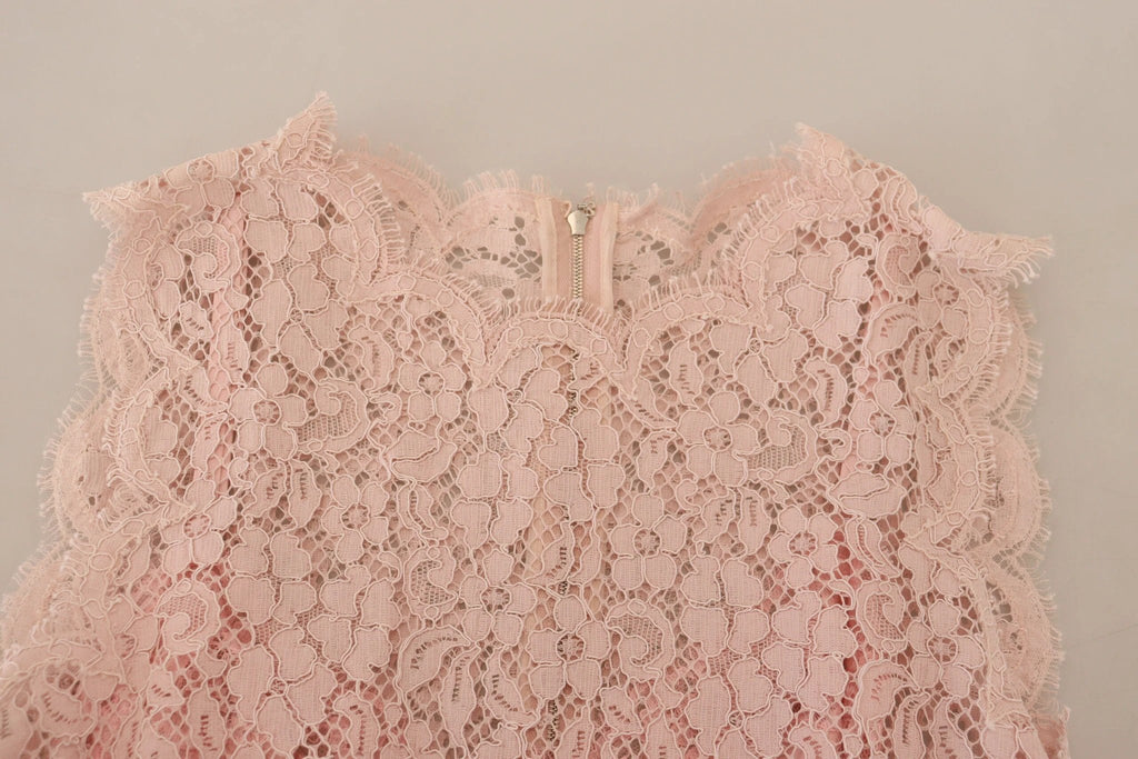 Dolce & Gabbana Pink Floral Lace Sleeveless Tank Blouse Top by Dolce & Gabbana