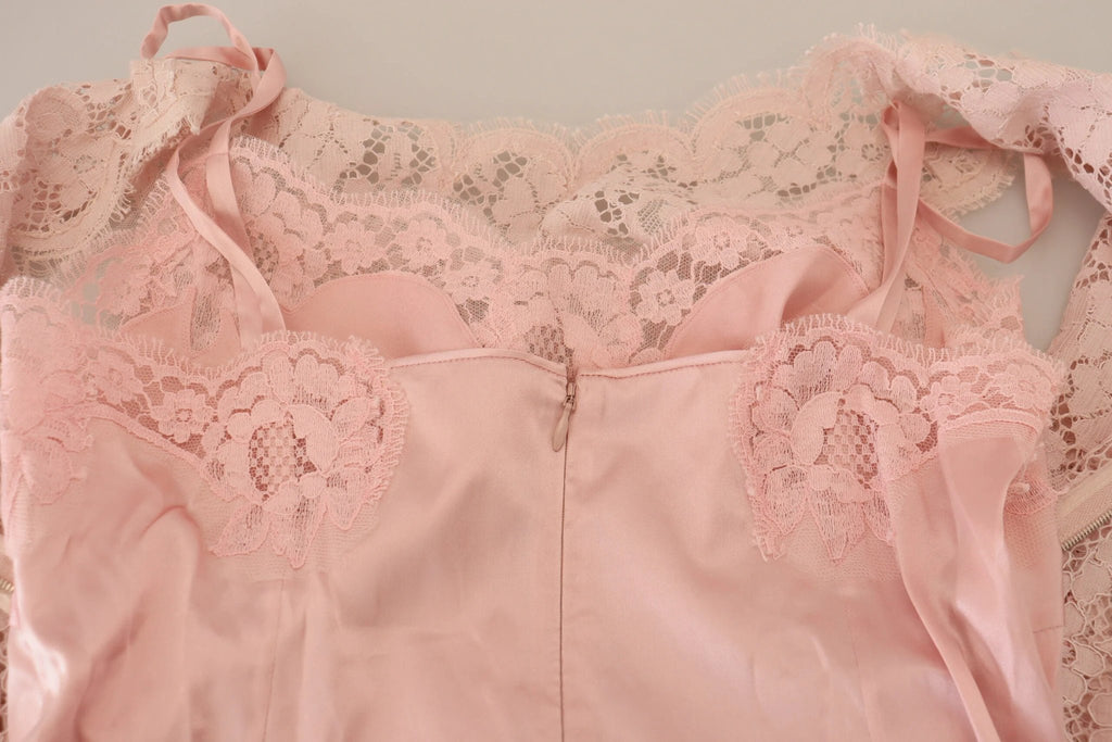 Dolce & Gabbana Pink Floral Lace Sleeveless Tank Blouse Top by Dolce & Gabbana