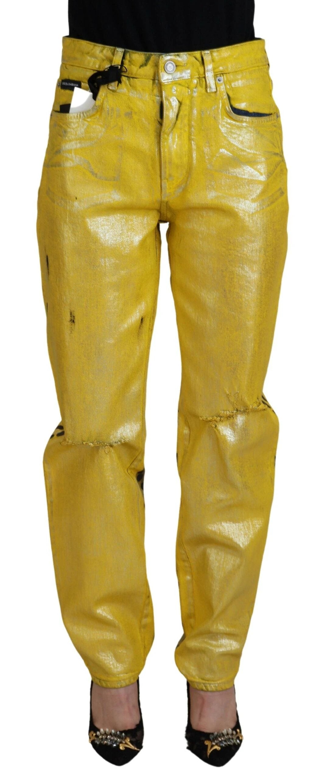 Dolce & Gabbana Yellow Leopard Cotton Straight Denim Jeans by Dolce & Gabbana