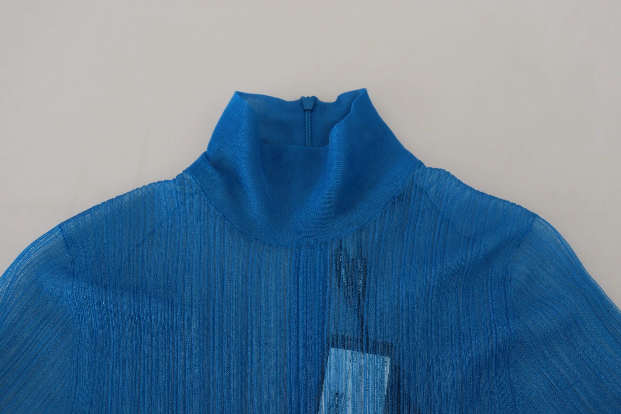 Dolce & Gabbana Blue Mesh Turtleneck Long Sleeve Blouse Top by Dolce & Gabbana