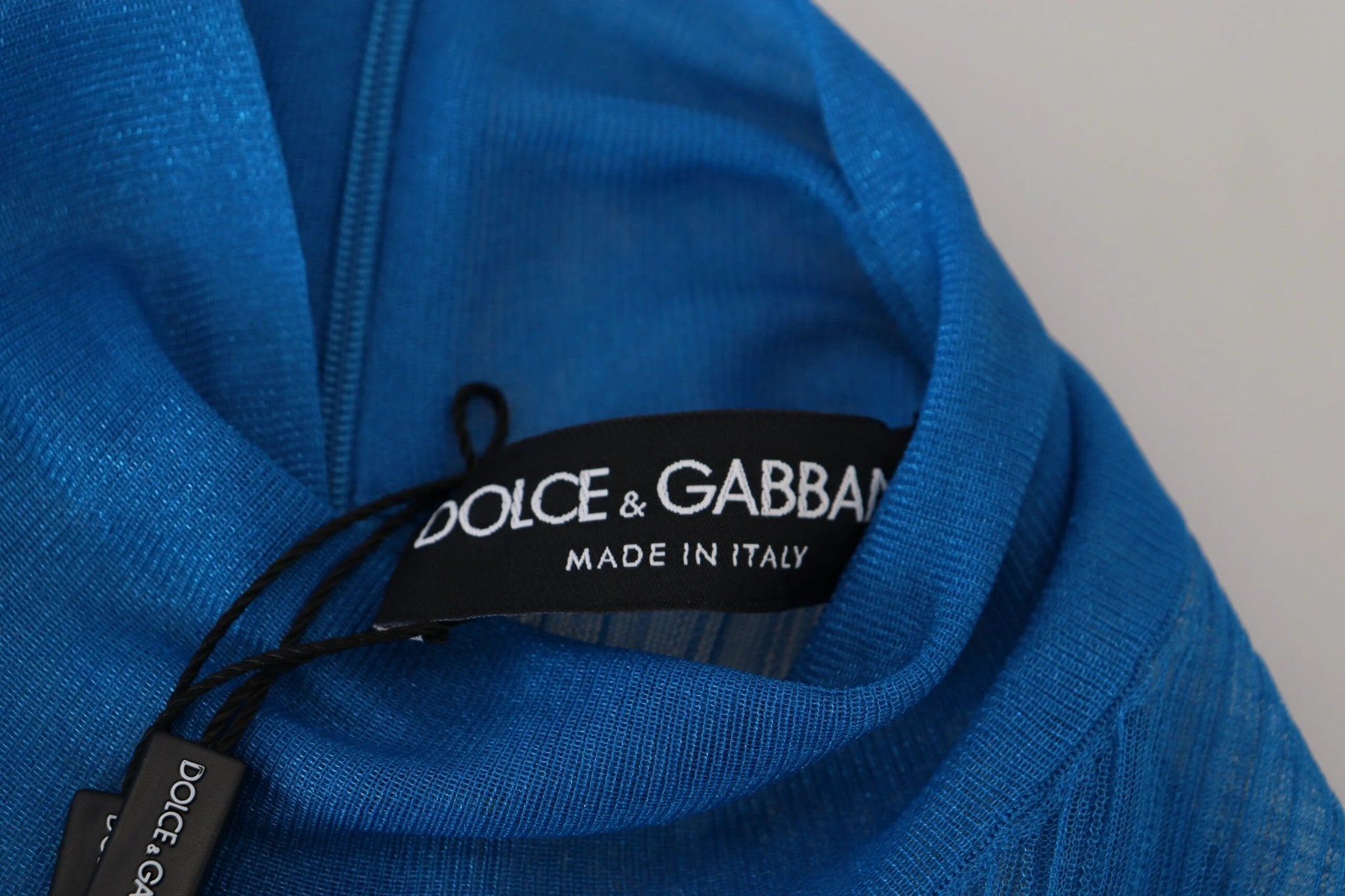 Dolce & Gabbana Blue Mesh Turtleneck Long Sleeve Blouse Top by Dolce & Gabbana
