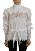 Dolce & Gabbana White Cotton Lace Trim Turtle Neck Blouse Top by Dolce & Gabbana