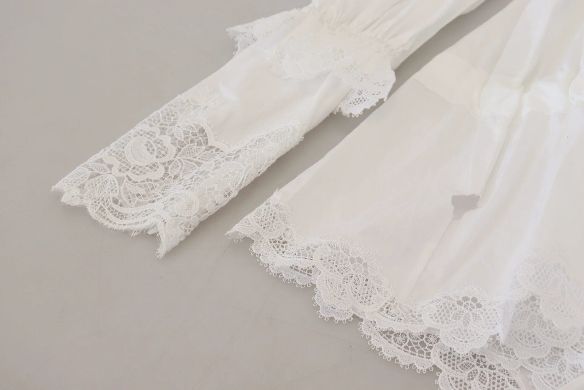 Dolce & Gabbana White Cotton Lace Trim Turtle Neck Blouse Top by Dolce & Gabbana
