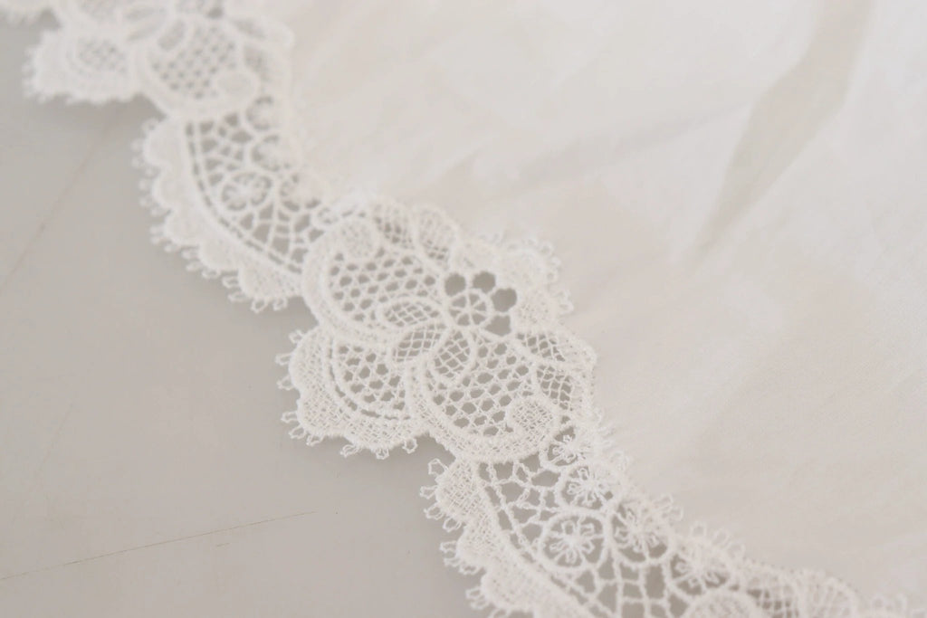 Dolce & Gabbana White Cotton Lace Trim Turtle Neck Blouse Top by Dolce & Gabbana
