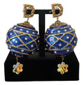 Dolce & Gabbana Gold Brass Blue Dangle Ball Crystal Clip On Earrings by Dolce & Gabbana