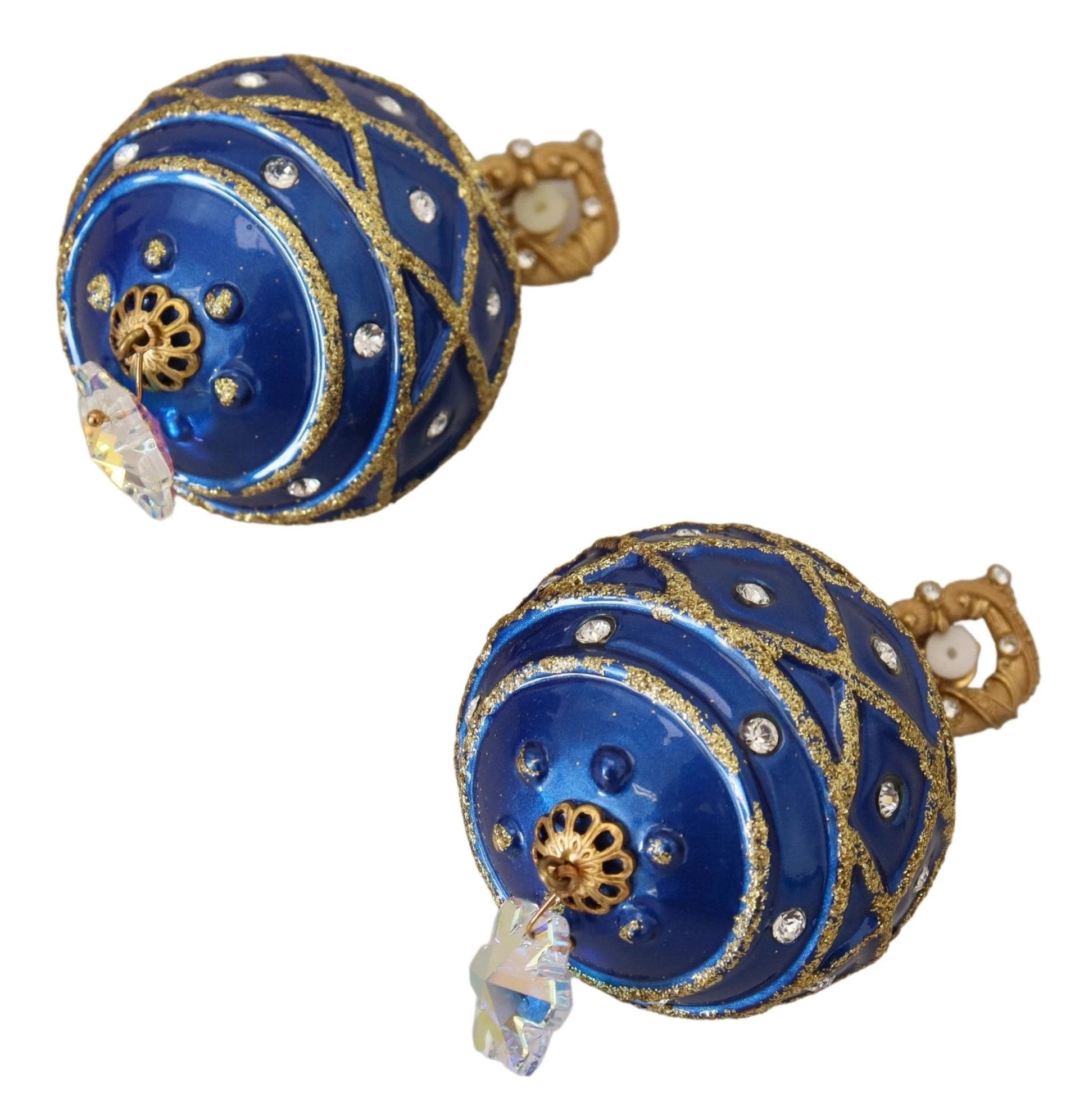 Dolce & Gabbana Gold Brass Blue Dangle Ball Crystal Clip On Earrings by Dolce & Gabbana
