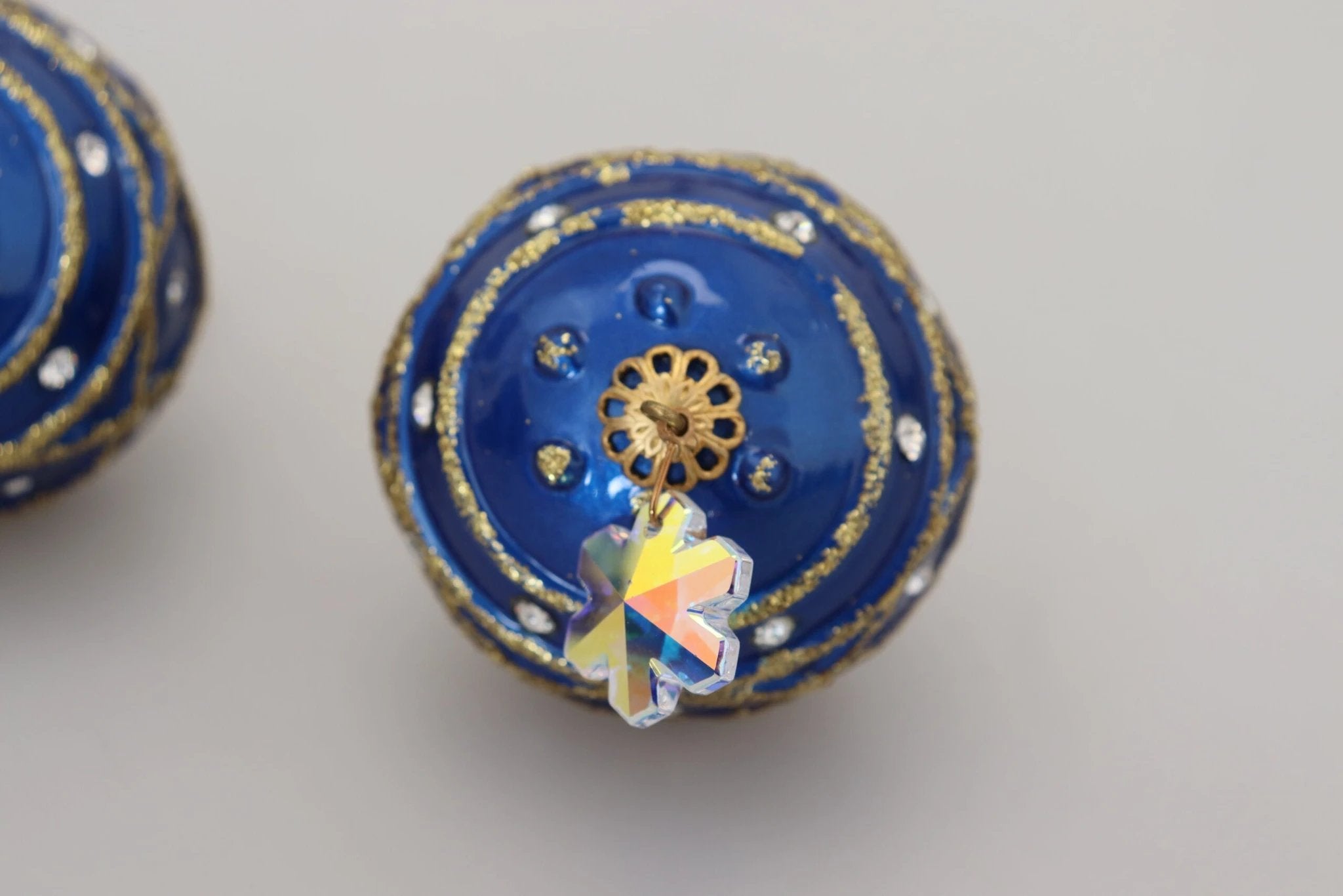 Dolce & Gabbana Gold Brass Blue Dangle Ball Crystal Clip On Earrings by Dolce & Gabbana