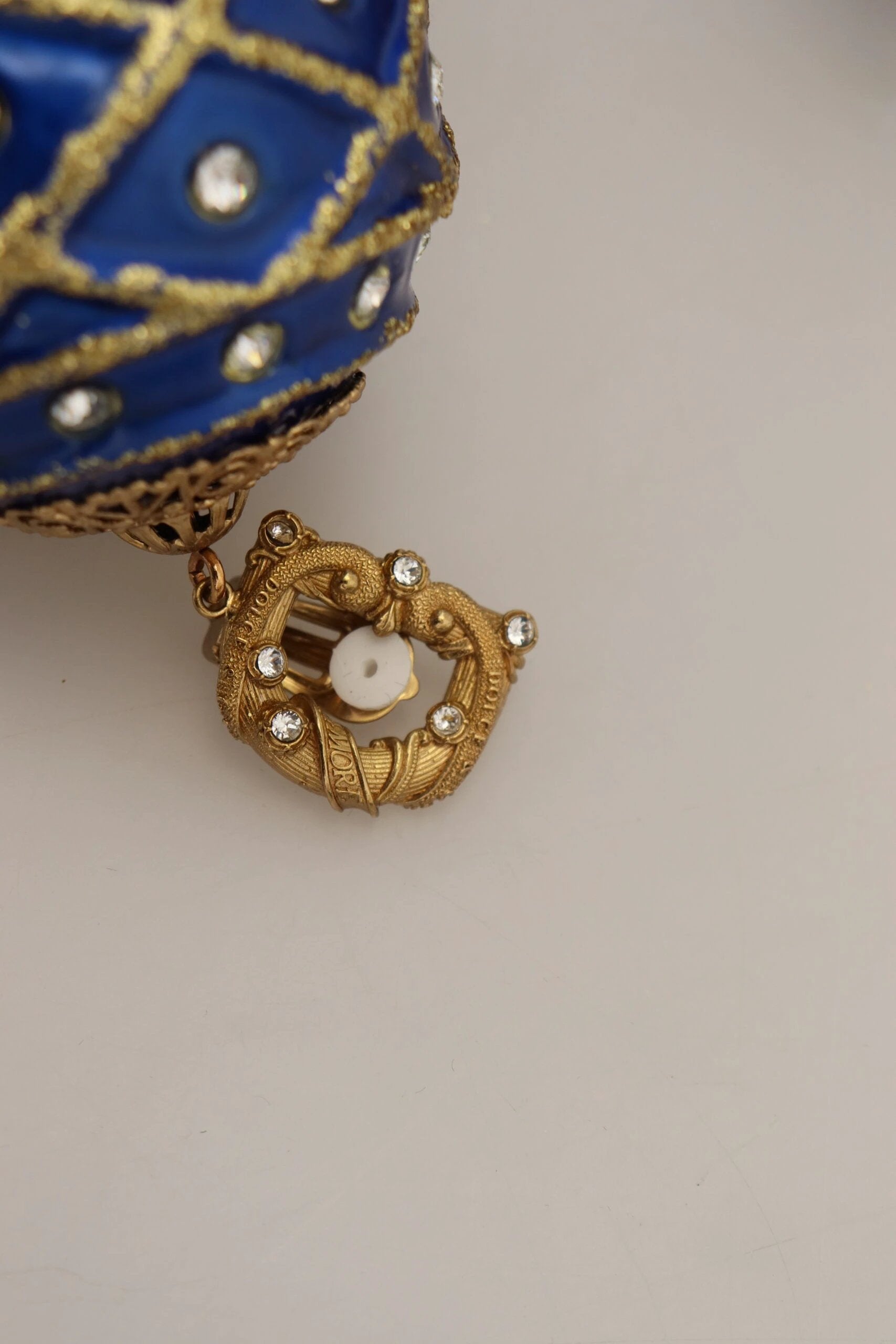Dolce & Gabbana Gold Brass Blue Dangle Ball Crystal Clip On Earrings by Dolce & Gabbana