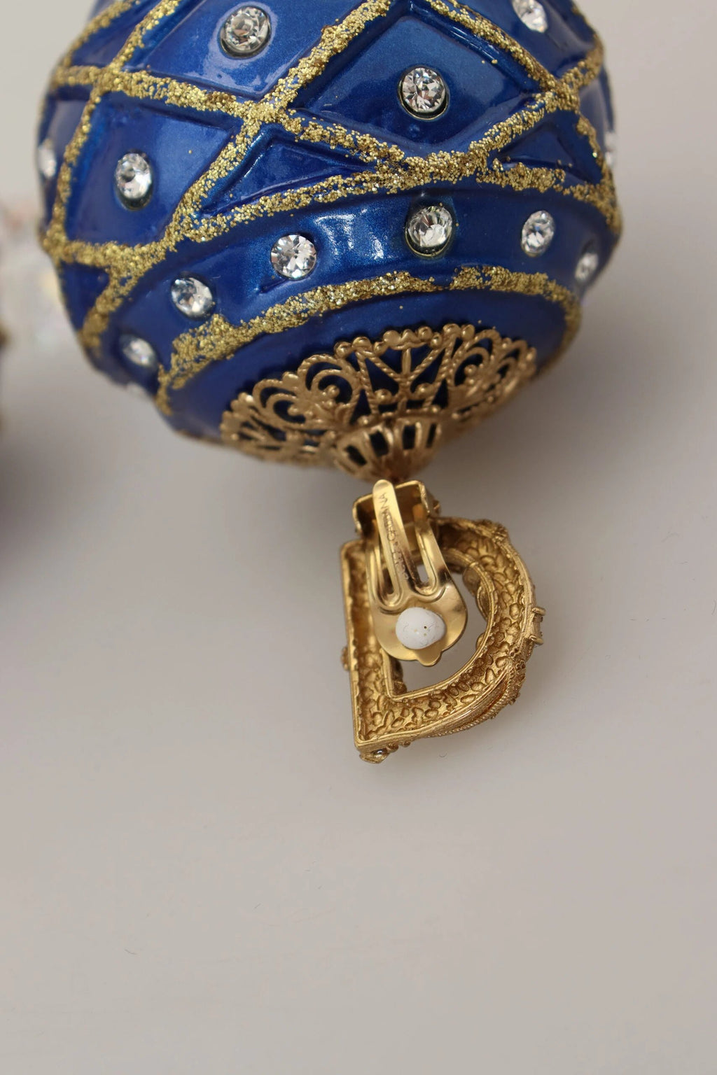 Dolce & Gabbana Gold Brass Blue Dangle Ball Crystal Clip On Earrings by Dolce & Gabbana