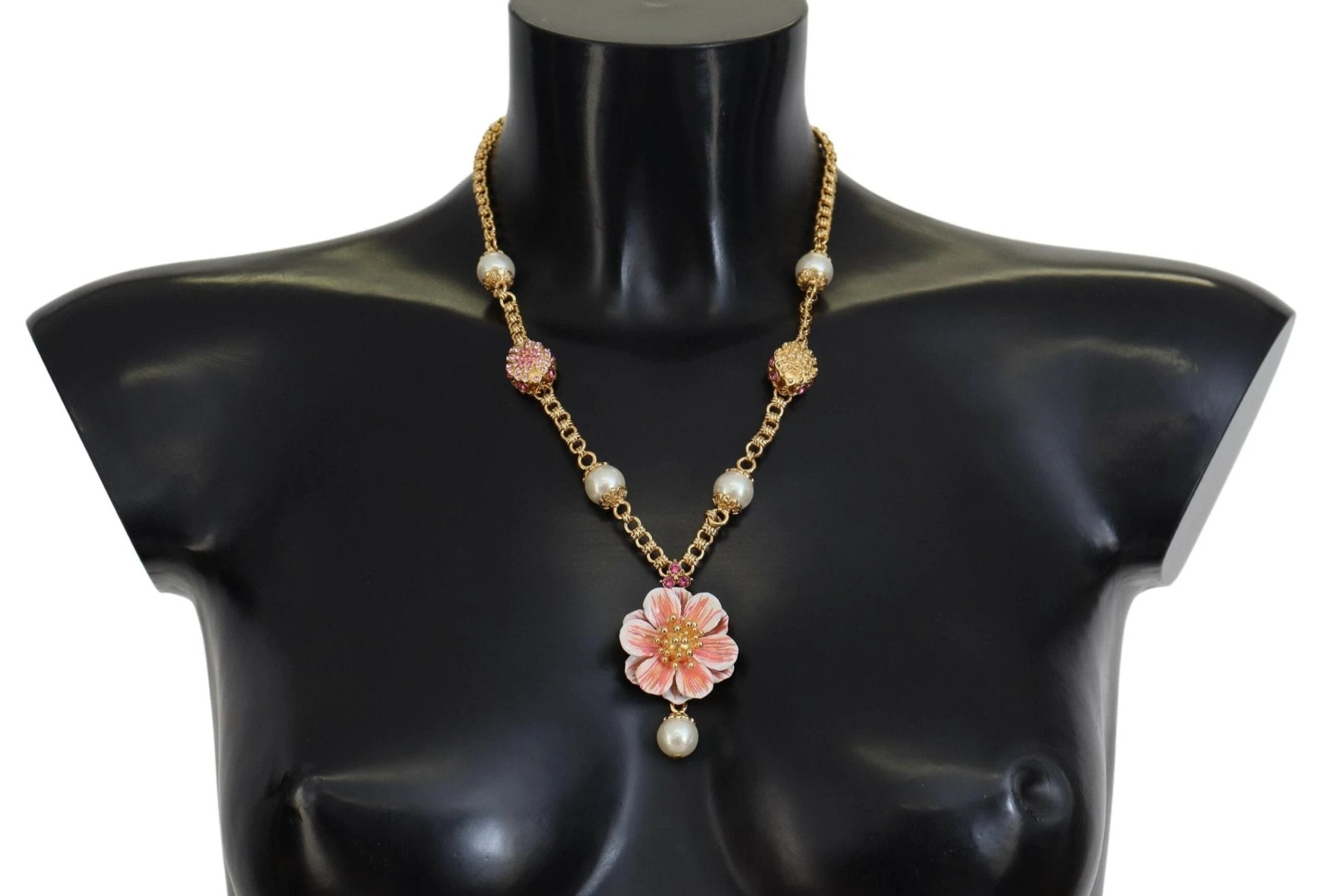 Dolce & Gabbana Gold Tone Floral Crystals Pink Embellished Necklace by Dolce & Gabbana