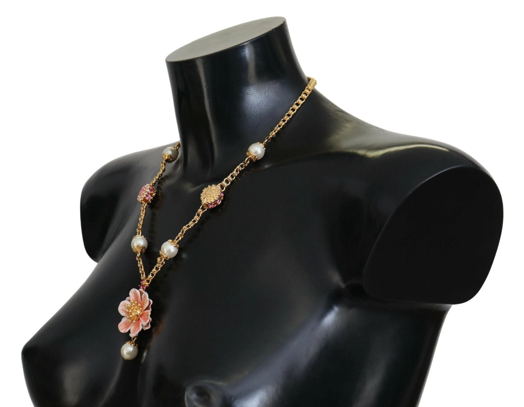 Dolce & Gabbana Gold Tone Floral Crystals Pink Embellished Necklace by Dolce & Gabbana