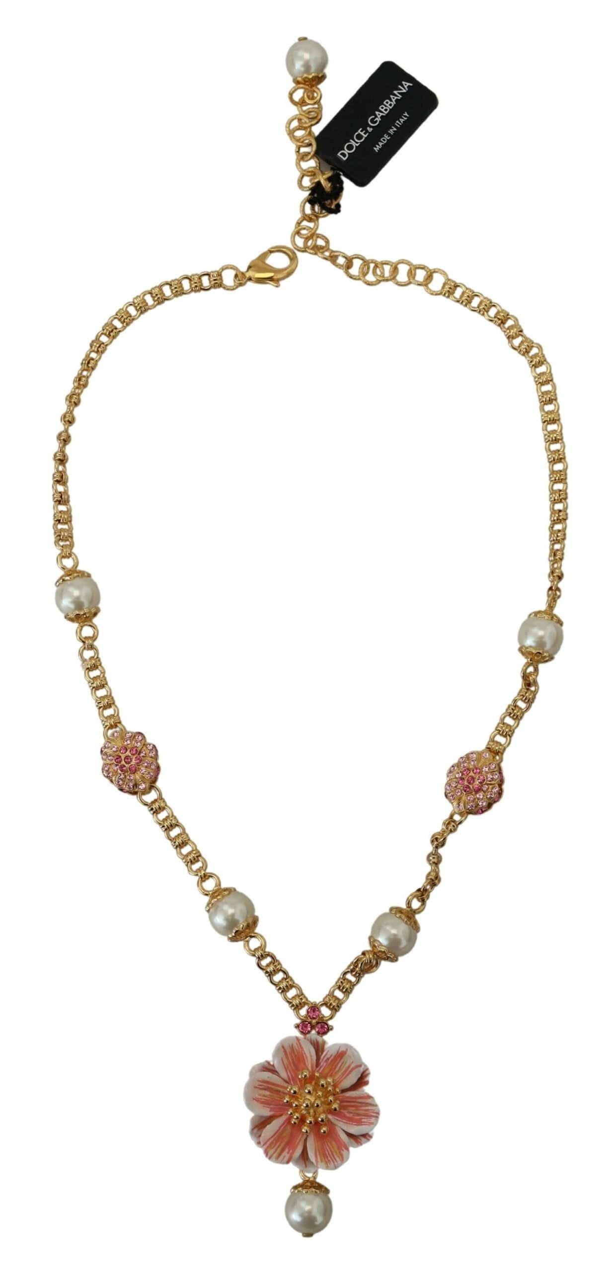 Dolce & Gabbana Gold Tone Floral Crystals Pink Embellished Necklace by Dolce & Gabbana