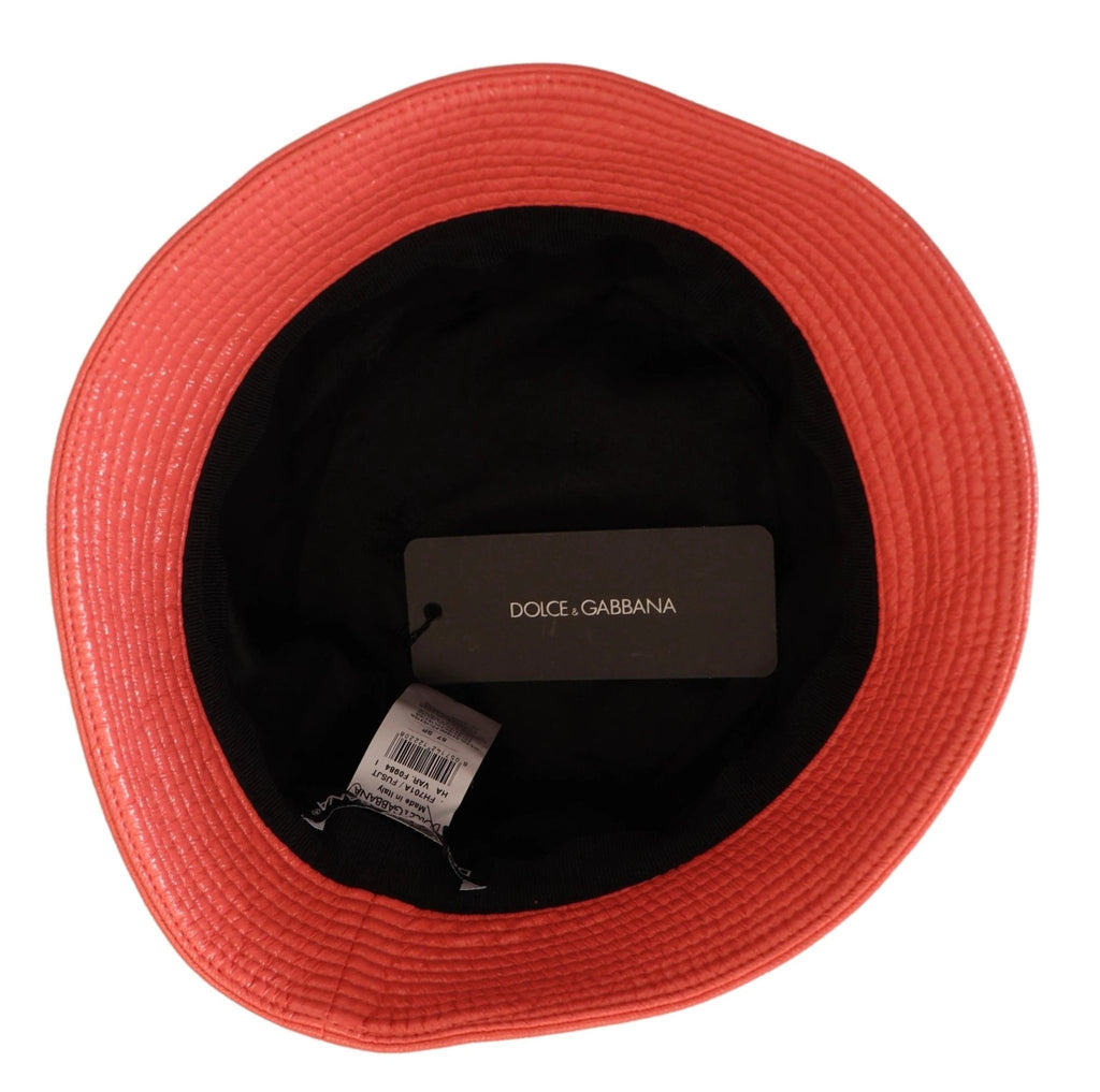 Dolce & Gabbana Peach Quilted Faux Leather Women Bucket Cap Hat by Dolce & Gabbana