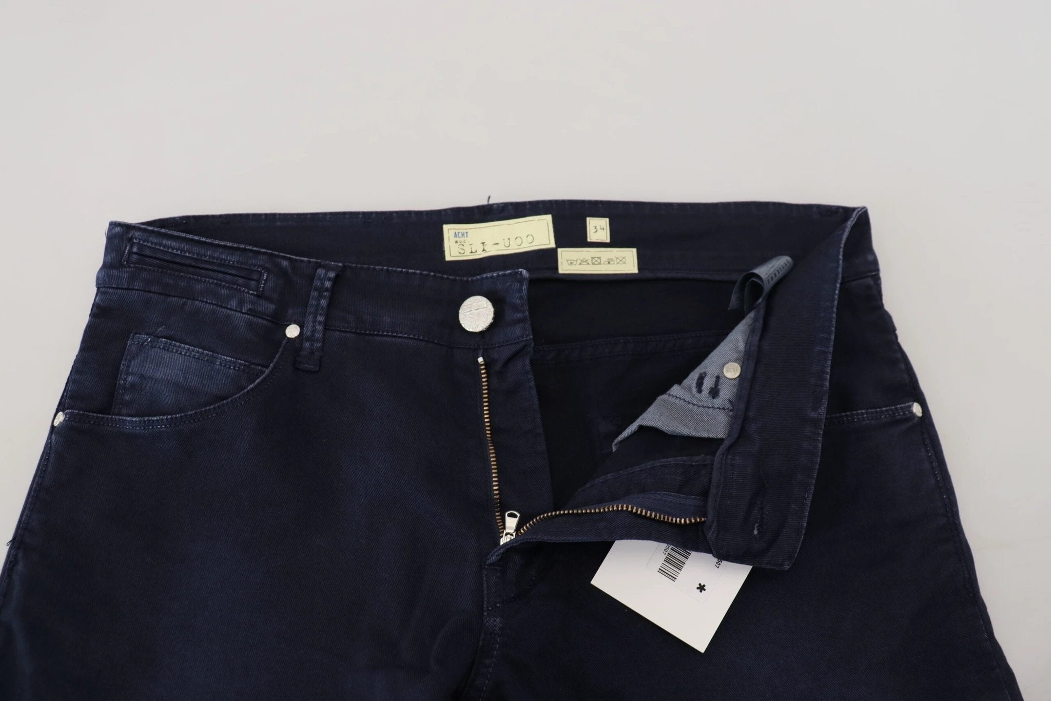 Jean en denim décontracté pour homme, coupe slim fuselée, en coton bleu Acht