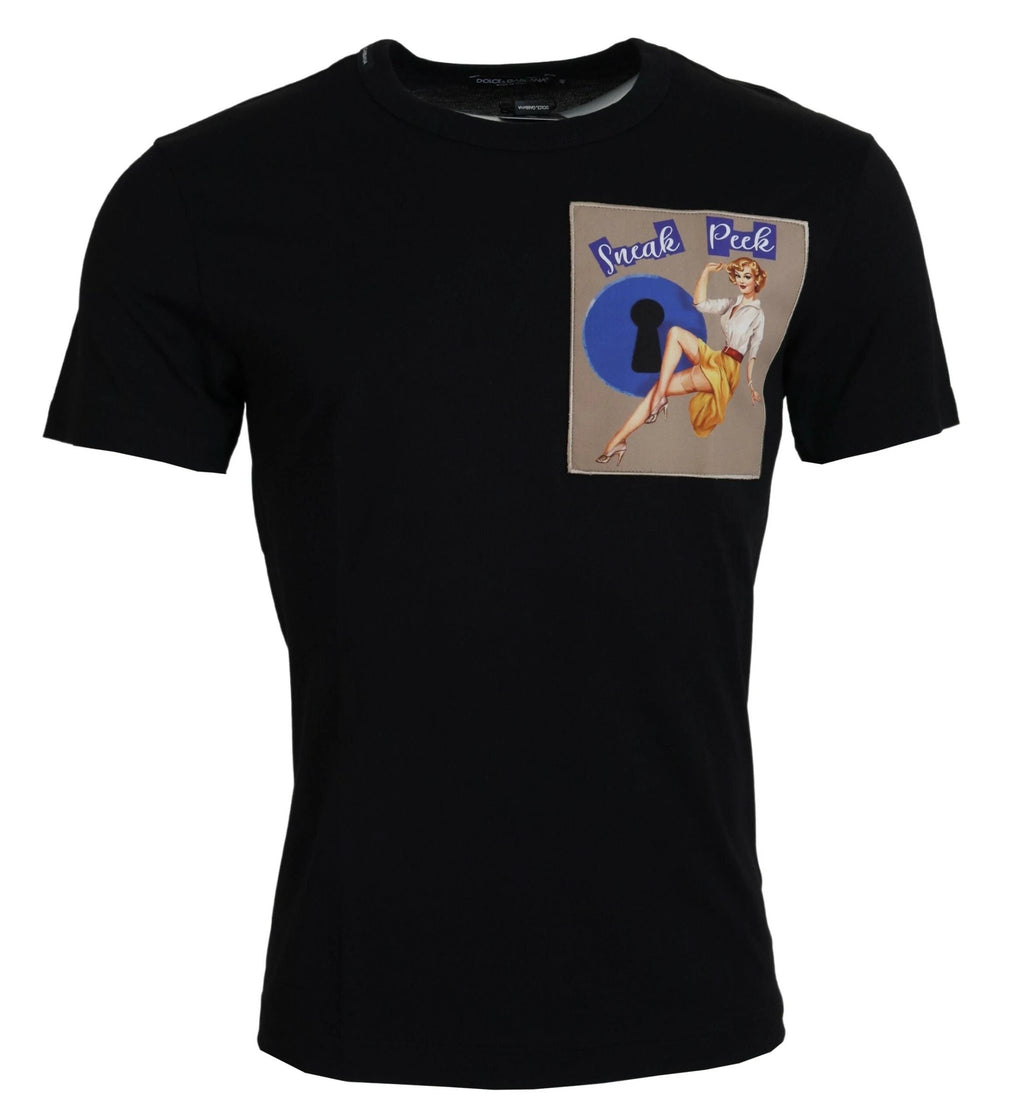 Dolce & Gabbana Black Sneak Peek Cotton Short Sleeve T-shirt by Dolce & Gabbana