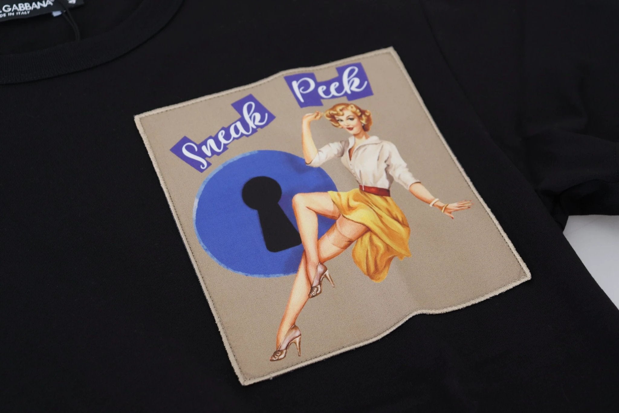 Dolce & Gabbana Black Sneak Peek Cotton Short Sleeve T-shirt by Dolce & Gabbana