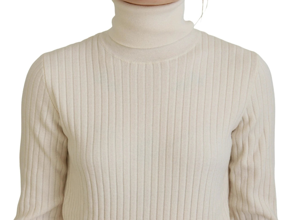 Dolce & Gabbana Ivory Turtleneck Distressed Cuff Pullover Sweater by Dolce & Gabbana