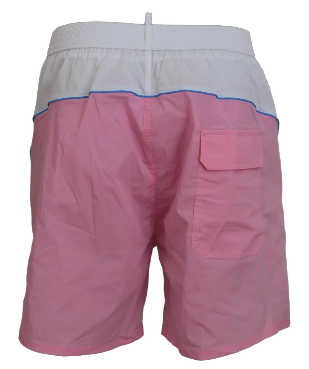 Dsquared² White Pink Logo Print Men Beachwear Shorts Swimwear by Dsquared²