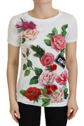 Dolce & Gabbana White Rose DGLogo Printed Short Sleeves Top by Dolce & Gabbana