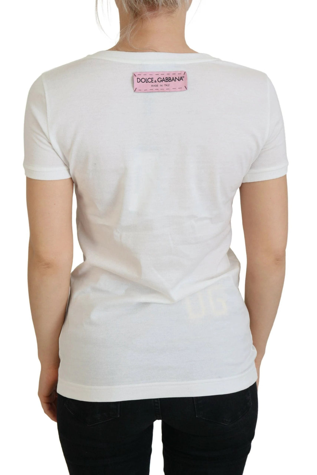 Dolce & Gabbana White Rose DGLogo Printed Short Sleeves Top by Dolce & Gabbana