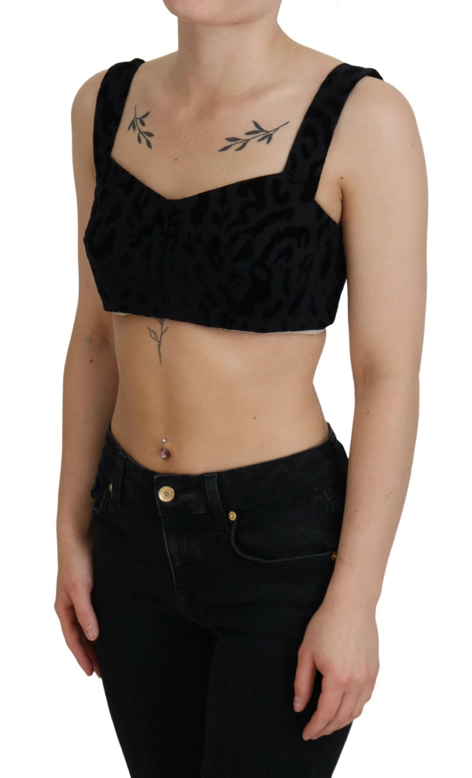 Dolce & Gabbana Black Leopard Cropped Bustier Corset Bra Top by Dolce & Gabbana