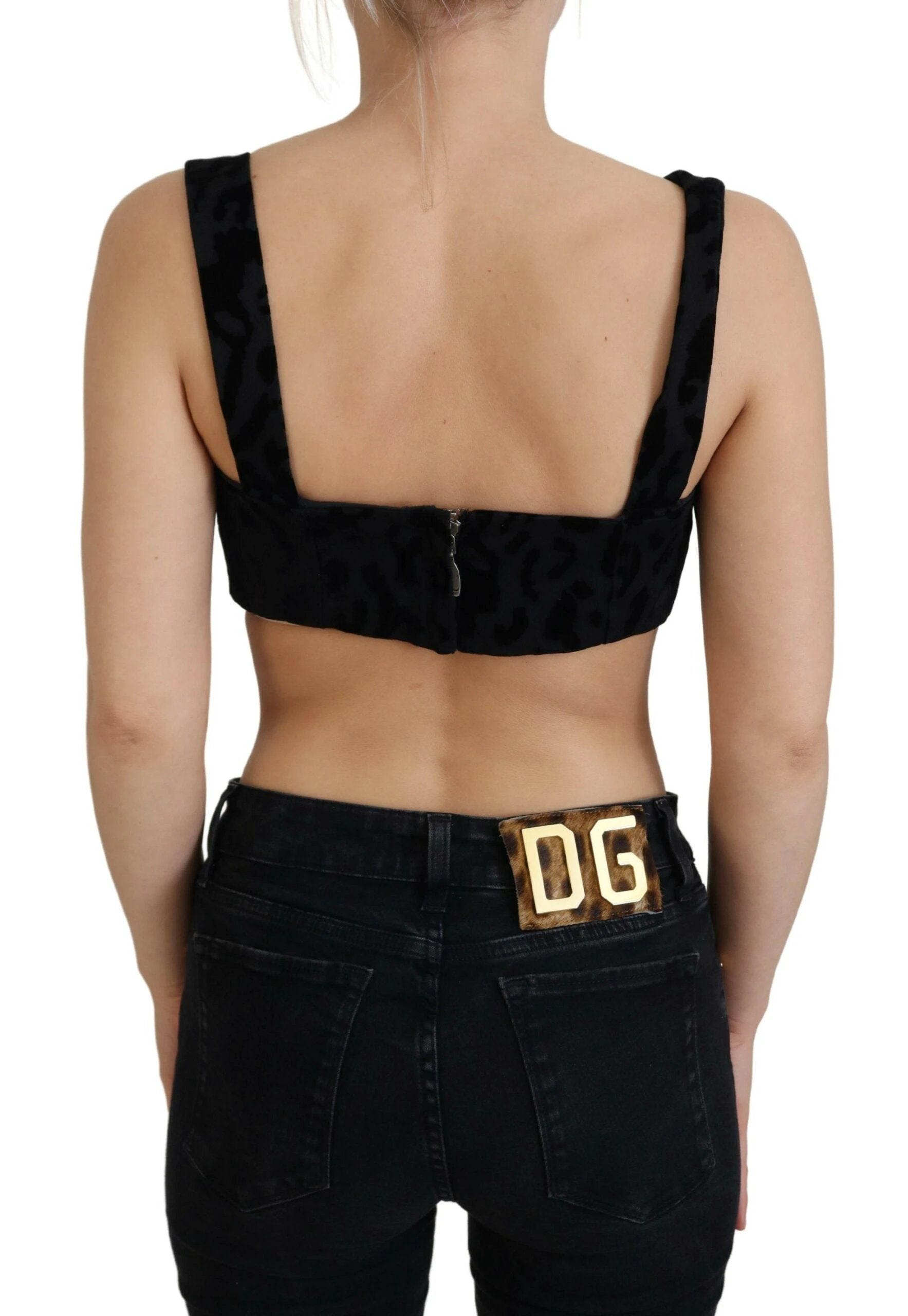 Dolce & Gabbana Black Leopard Cropped Bustier Corset Bra Top by Dolce & Gabbana