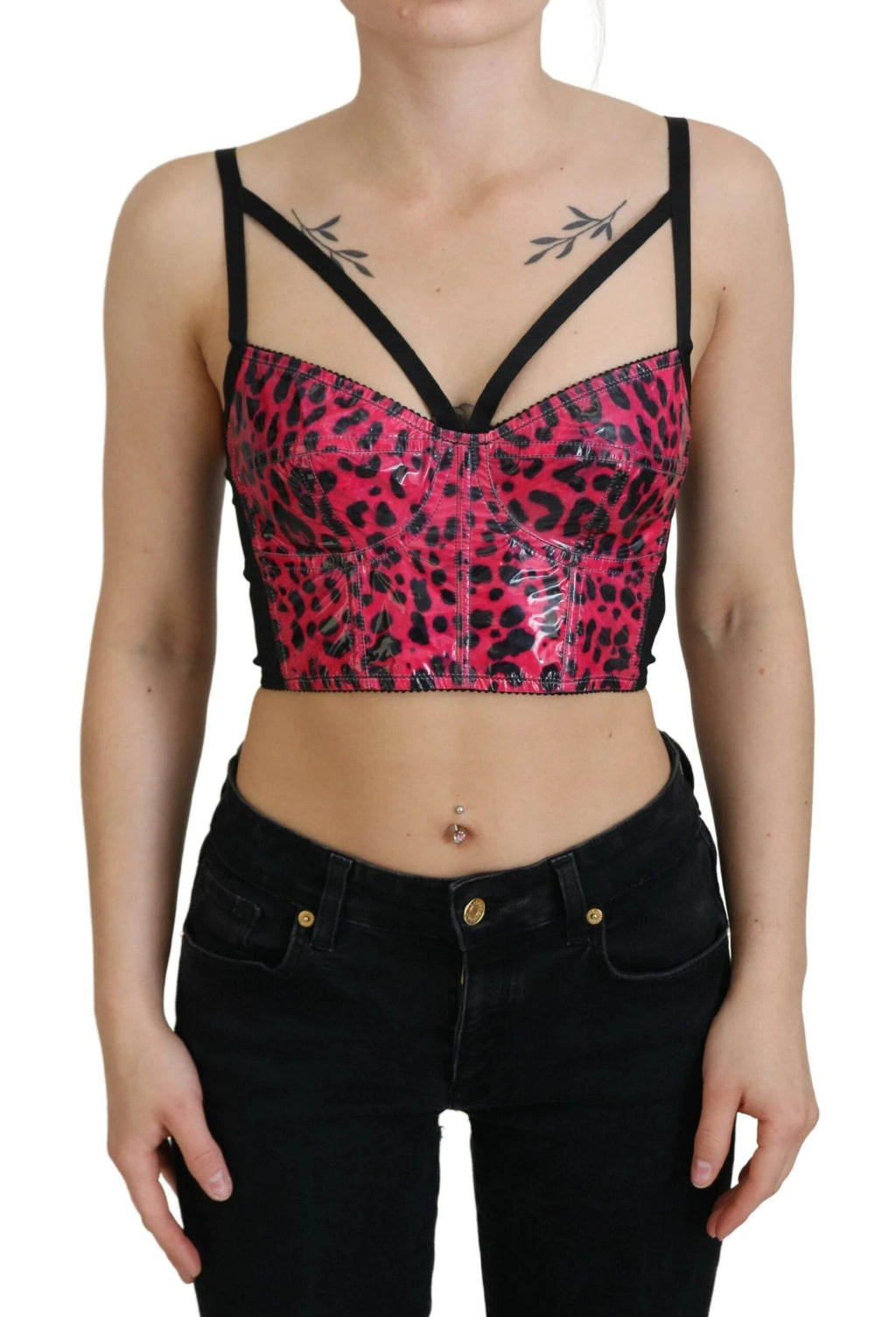 Dolce & Gabbana Pink Leopard Print Cropped Bustier Corset Top by Dolce & Gabbana