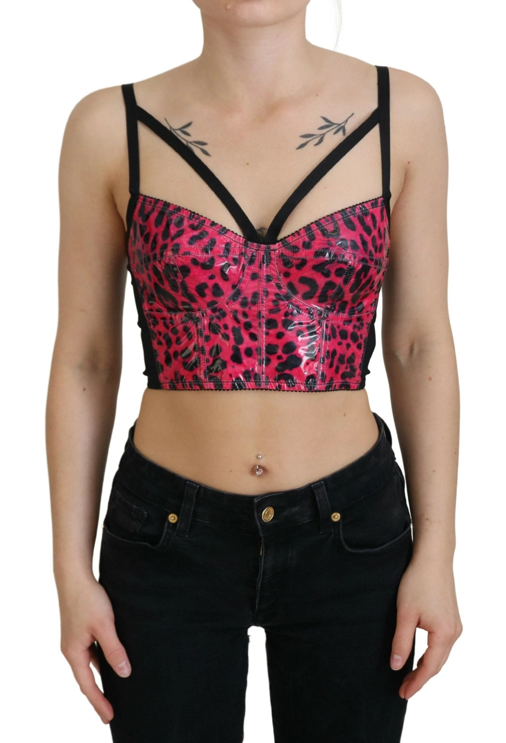 Dolce & Gabbana Pink Leopard Print Cropped Bustier Corset Top by Dolce & Gabbana